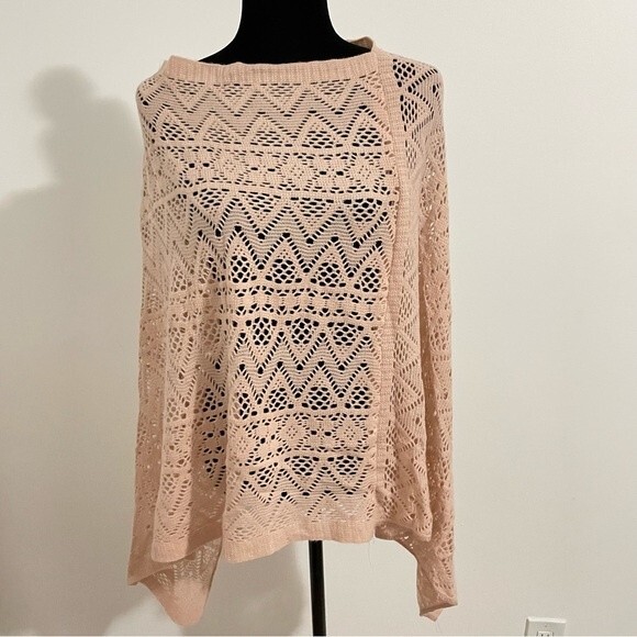 Pink Pastel Embroidered Poncho One Size Layer Bohemian Knit Fall Essential - Picture 1 of 4
